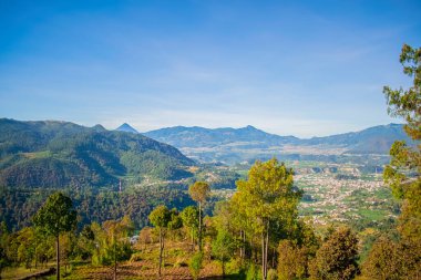 Dağlı ve yeşil ağaçlı vadi manzarası