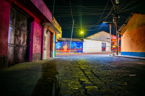 Noche Calle Paisaje Con Fondo Mural Con Fondo Negro —  Fotos de Stock