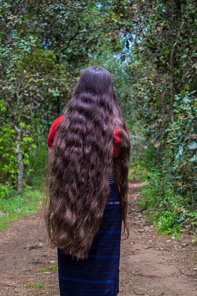 Lang Haar Van Inheemse Vrouw Het Bos — Stockfoto