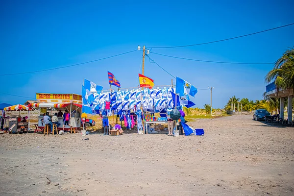 Hermosas Pancartas Con Vendedores Ambulantes Cielo Azul — Foto de Stock
