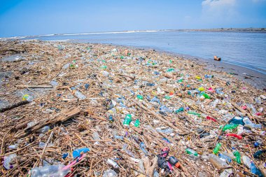 Ocos Guatemala 'daki kirlenmiş sahil ve deniz çöpleri.