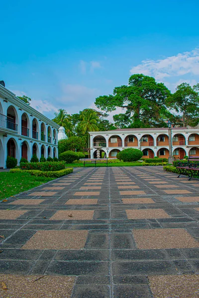 Camino Ladrillo Cielo Azul Con Hermosos Árboles — Foto de Stock