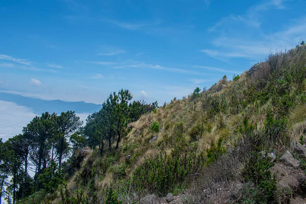 Bellissimo Paesaggio Montagna Con Erba Secca Cielo Blu — Foto Stock