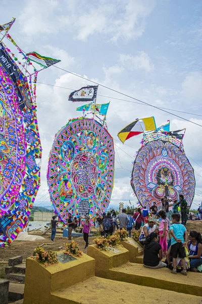 Hermosa Feria Cometas Papel Gigante China Sumpango Colores Con Figuras — Foto de Stock