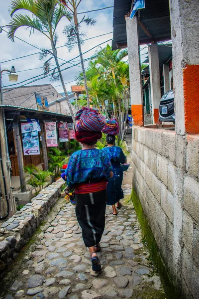 Beautiful Indigenous Woman Walking Typical Mayan Costume — Stock Photo, Image