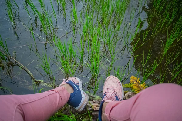 Pieds Sur Eau Avec Des Plantes — Photo