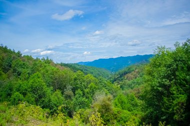 Güzel vadisi ve arka planında dağlar olan bir vadi.