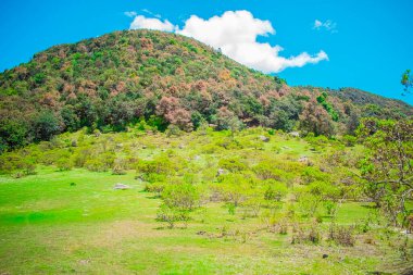 Yeşil arka planda güzel bir dağ, güzel bir vadisi olan.