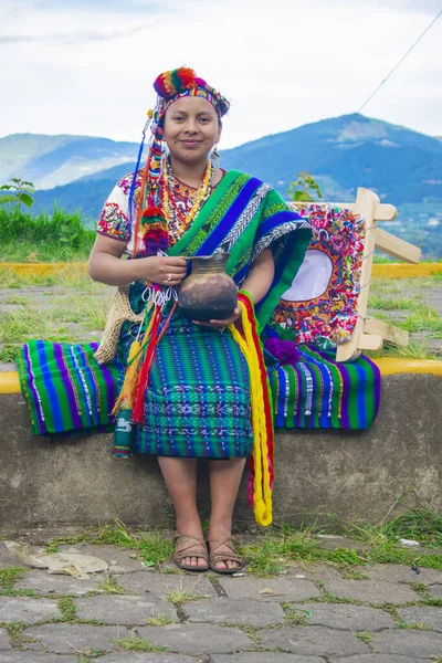 Beautiful Colors Unique Textures Dress Beautiful Mayan Princess Complemented Spectacular — Stock Photo, Image