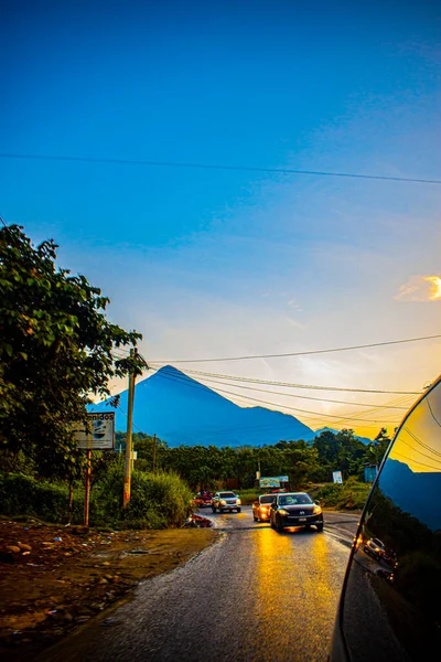 Volcano Landscape Sunrise Car — Stock fotografie