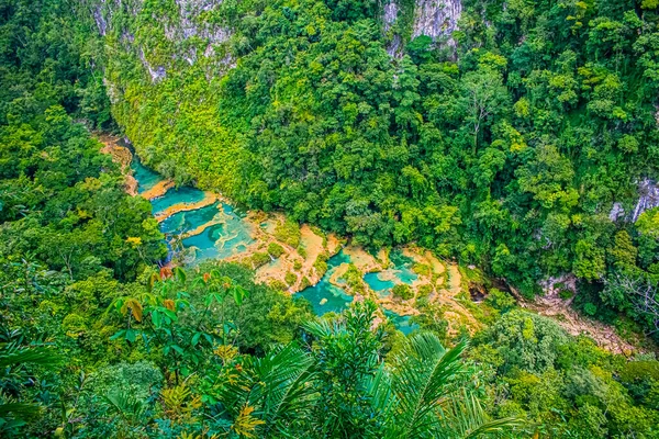 Голубые Зеленые Реки Джунглями Долине Semuc Champey — стоковое фото