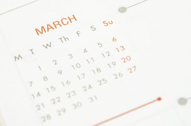 Duvar takvimi Mart