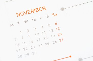 Kasım takvim sayfası.