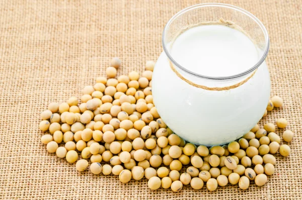 Soy milk and soy bean. — Stock Photo, Image