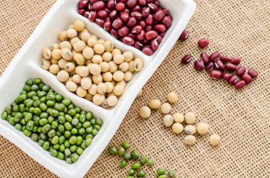 Mix of seeds beans, green bean, azuki or red bean, soy bean clipart