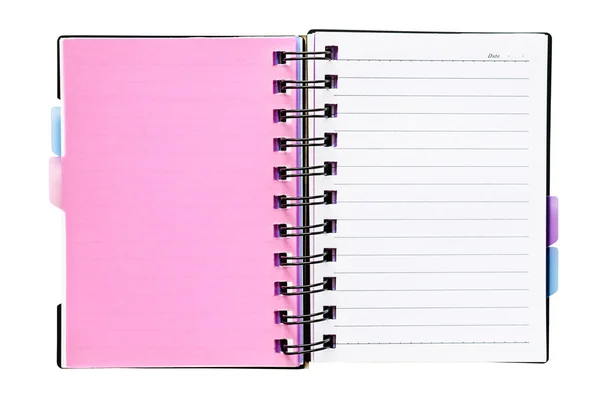 Åpen notisbok med hvite sider isolert på hvit bakside – stockfoto
