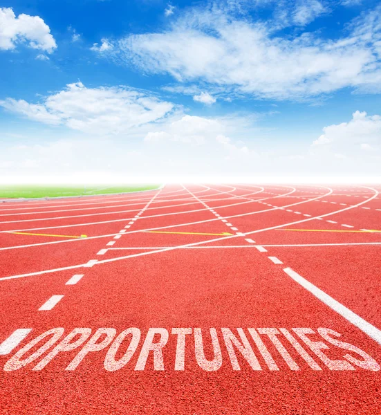 Opportunity written on running track. — Stock Photo, Image