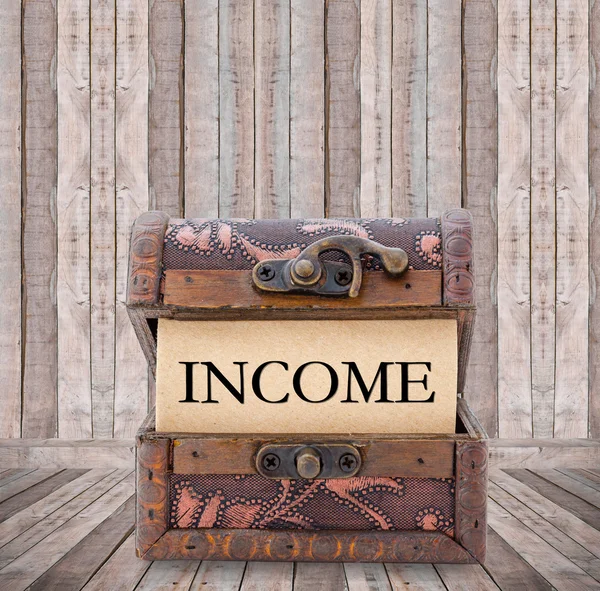 Income word on paper in treasure chest. — Stock Photo, Image