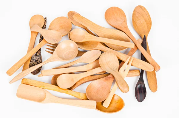 Diversi utensili da cucina posate in legno — Foto Stock