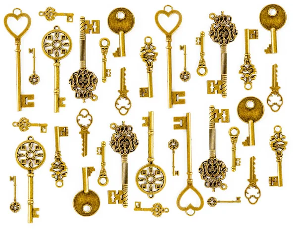 Vintage Keys Collectie Geïsoleerd Witte Achtergrond — Stockfoto