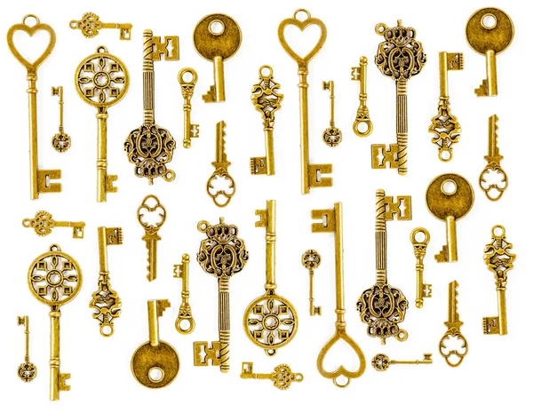 Vintage Keys Collection Isolated White Background — Stock Photo, Image
