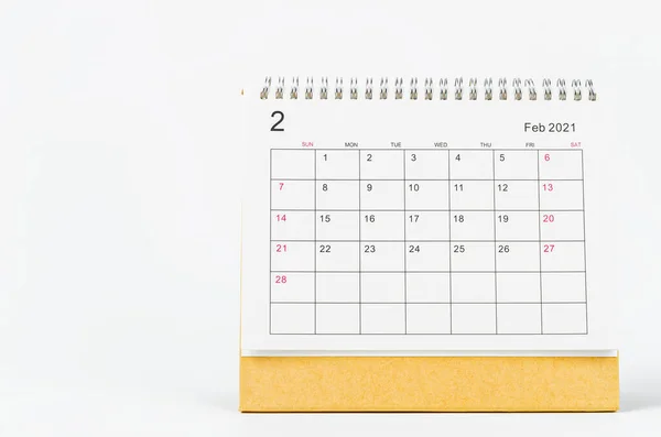 Февраль 2021 Календарь Стол Организатора Планировать Напоминать Белом Фоне — стоковое фото