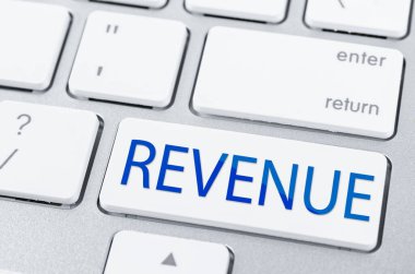 REVENUE düğmeli dizüstü bilgisayar klavyesi. Kavram, REVENUE oluşturmak için sürekli eylem anlamına gelir