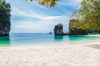 Tayland, Krabi 'deki Koh Hong adasında tropik bir sahil.