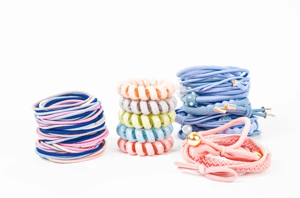 Heap Colorful Fabric Rubber Bands Elastic Hair Ties Vibrant Colors — Stock Photo, Image