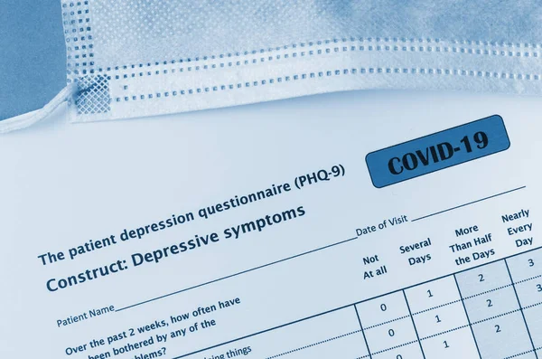 Анкета Депресії Пацієнта Phq Covid Одноразова Маска Обличчя — стокове фото