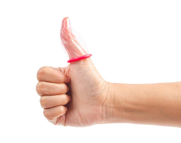 Kciuk Prezerwatywa Izolowane Białym Tle Zapisz Ścieżkę Klipu — Zdjęcie stockowe
