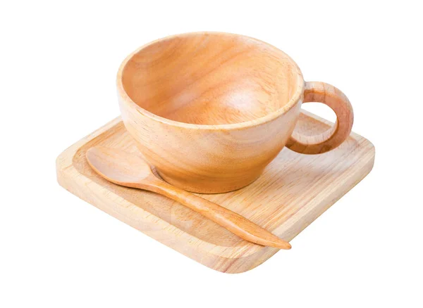 Set Aus Holz Teetasse Isoliert Auf Weißem Hintergrund Speichern Clipping — Stockfoto