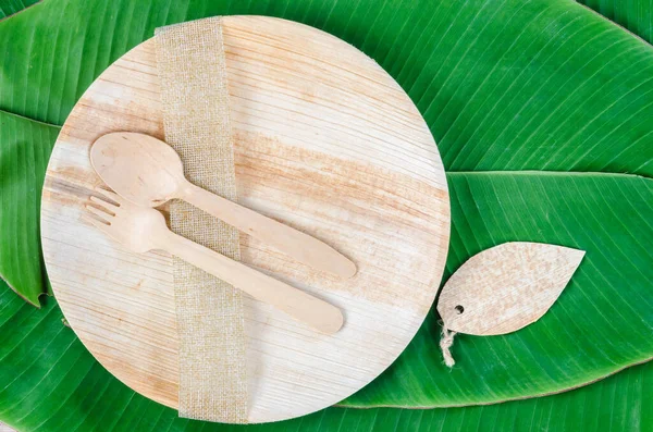 Keukengerei Gemaakt Van Gedroogde Betelnoot Blad Palm Natuurlijk Materiaal Het — Stockfoto