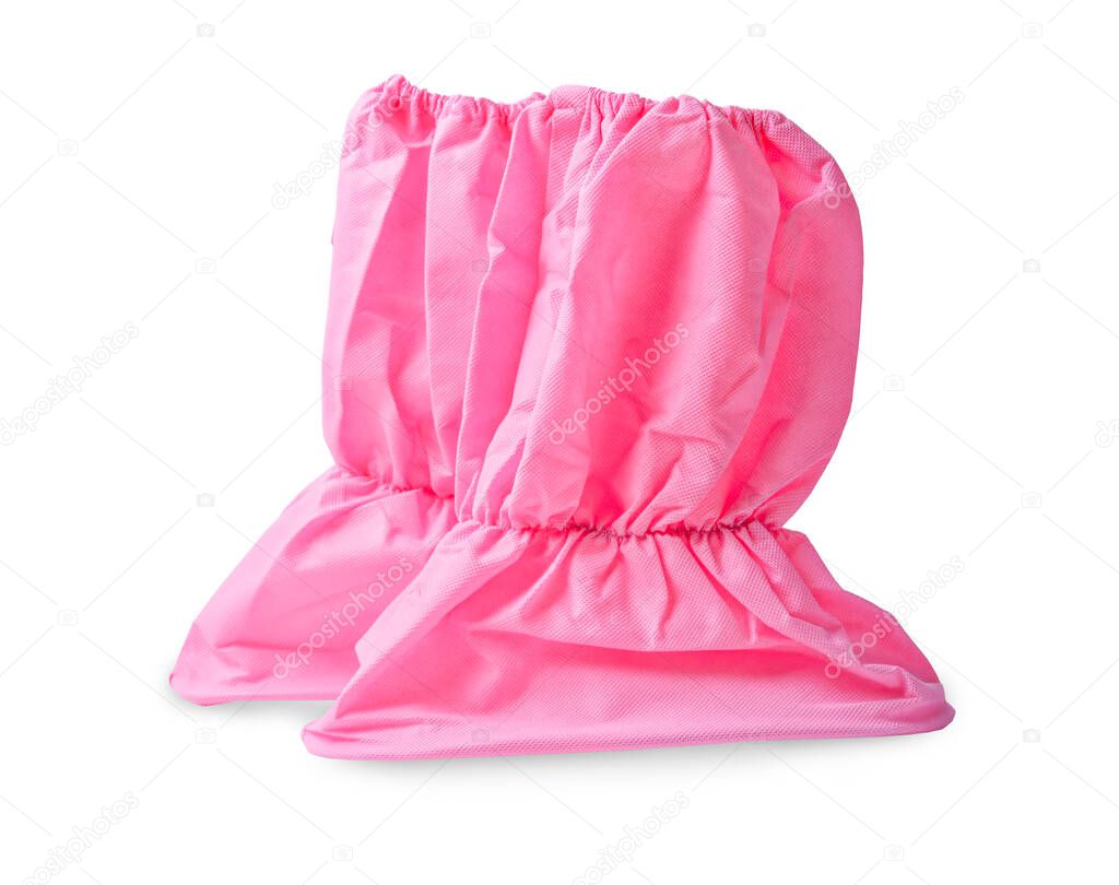 Medical Disposable Pink Shoe Cover isolated on white background, Save clipping path.