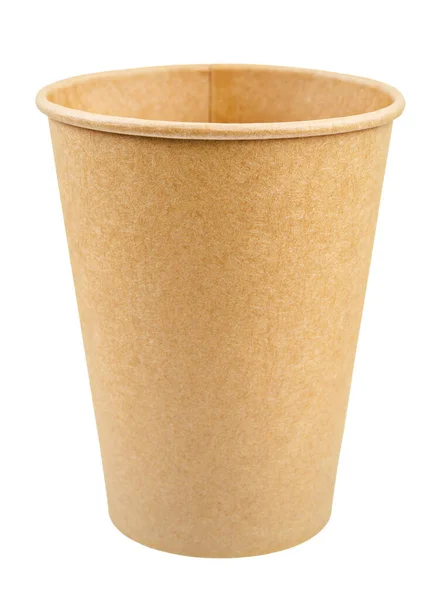 可处置的棕色纸杯 用于咖啡 一种用白色背景隔离的环保材料制成的饮料 节省剪贴路径 — 图库照片