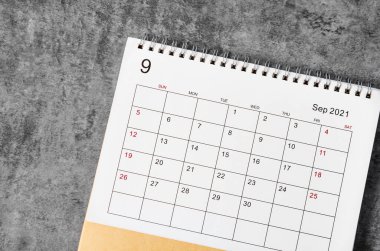 Eylül 2021 Masa takvimi masada.