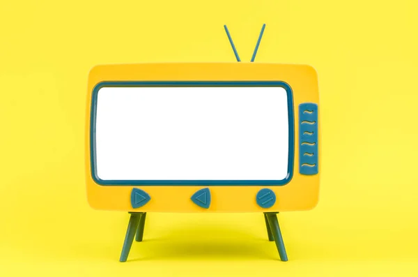 Vintage Miniature Toy Television Yellow Background — Stock Photo, Image