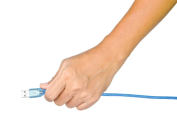 Hand houden USB-kabel geïsoleerd op witte achtergrond — Stockfoto