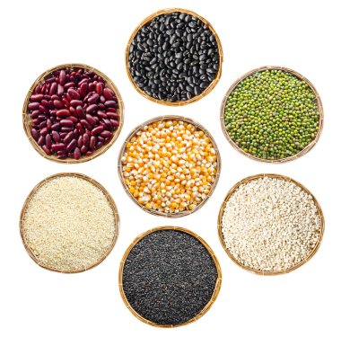 set of cereals seeds beans, red beans, black beans, green beans, clipart