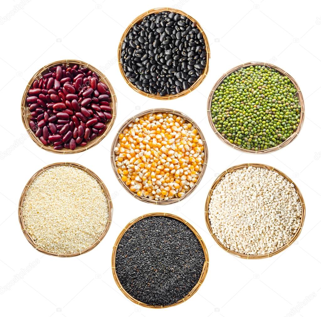 set of cereals seeds beans, red beans, black beans, green beans,