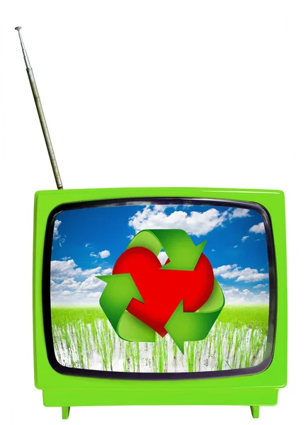 生态电视概念。孤立的老式电视. — 图库照片