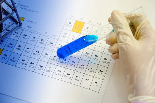 El bilim adamı tutun test tüpleri periyodik sekmesinde tıbbi Züccaciye Mağazaları