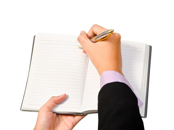 Business woman wrote on the notebook. — Stock Photo, Image