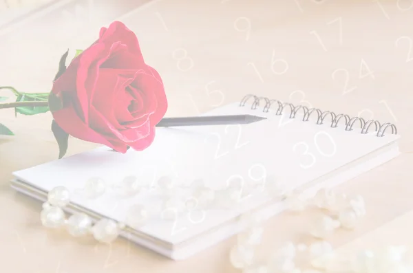 Vintage stijl van rode roos en dagboek fade in agenda — Stockfoto