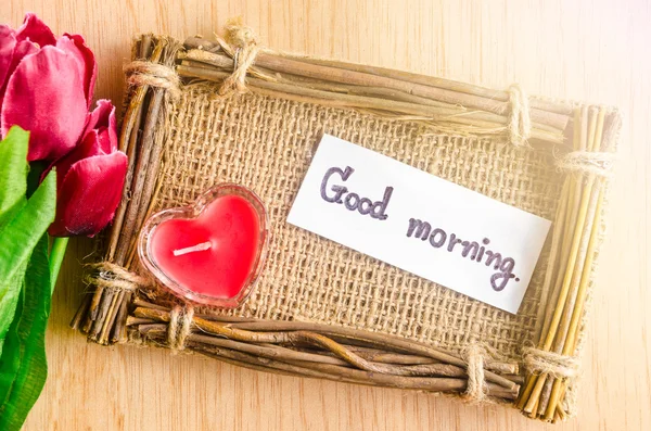 Good morning wording writing and red tulip — Stock Photo, Image