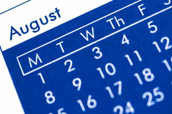 Close up of spiral bound calendar displaying month of August. — Stock Photo, Image