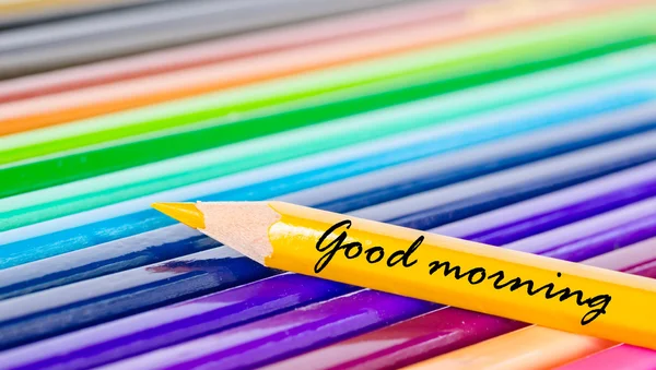 Good morning wording with yellow pencil — Stock Photo, Image