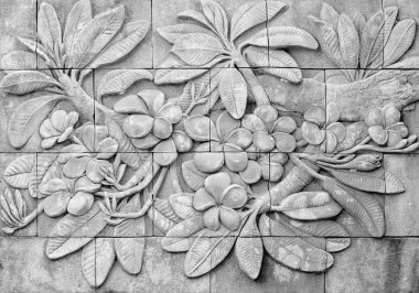 Alçak kabartma çimento Tay tarzında Elişi plumeria veya frangipani