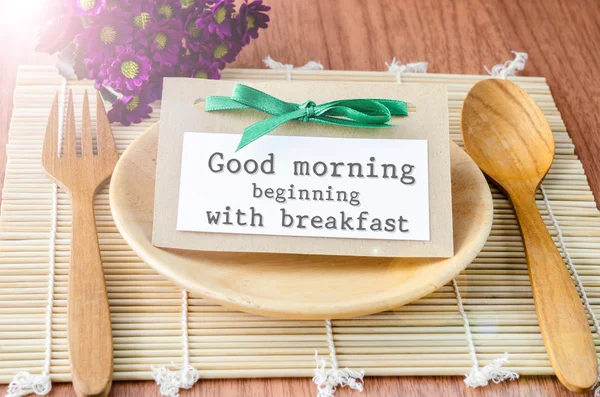 Goedemorgen beginnen met ontbijt tag. — Stockfoto