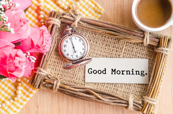 Good morning card and pocket watch — Stock Photo, Image